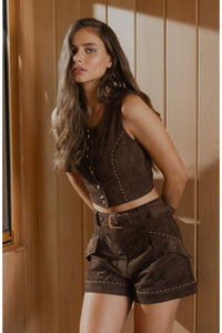 CIEBON Akia Suede Button Top & Reagan Belted Shorts Set