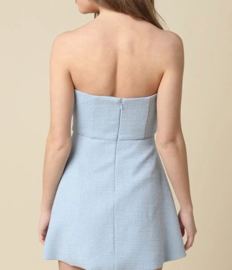 Eden Strapless Button Tweed Mini Dress