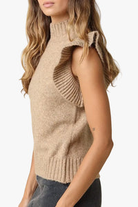 Lana Ruffle Sleeve Sweater in Mocha