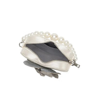 Melie Bianco Mila White Satin & Pearl Heart Crossbody Bag