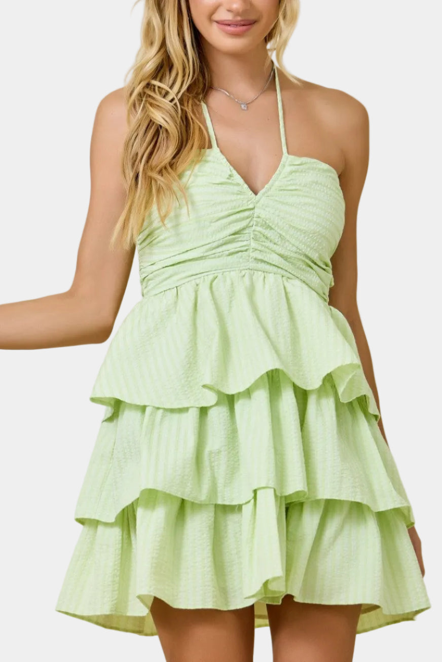Ryder Stripe Halter Tiered Mini Dress