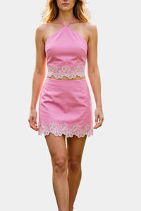 Hadley Embroidered Halter Top & Mini Skort Set
