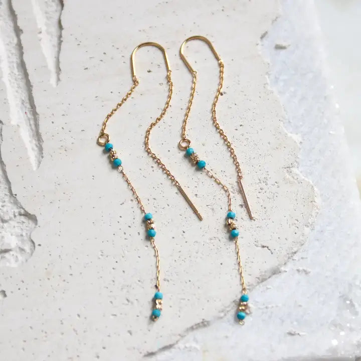 Mesa Blue Turquoise Round Beaded Threader Earrings
