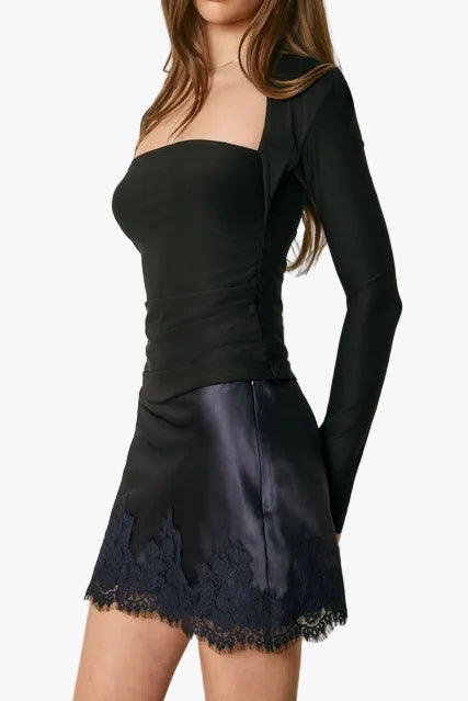 Simmons Satin Lace Trim Mid Rise Mini Skirt