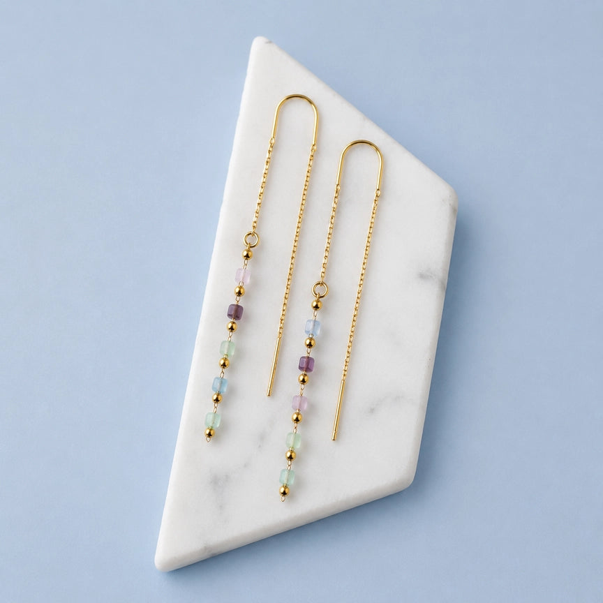 Mesa Blue Pearlized Beaded Threader Earrings