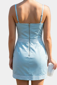 Bess Contrast Stitch Mini Dress in Powder Blue/White