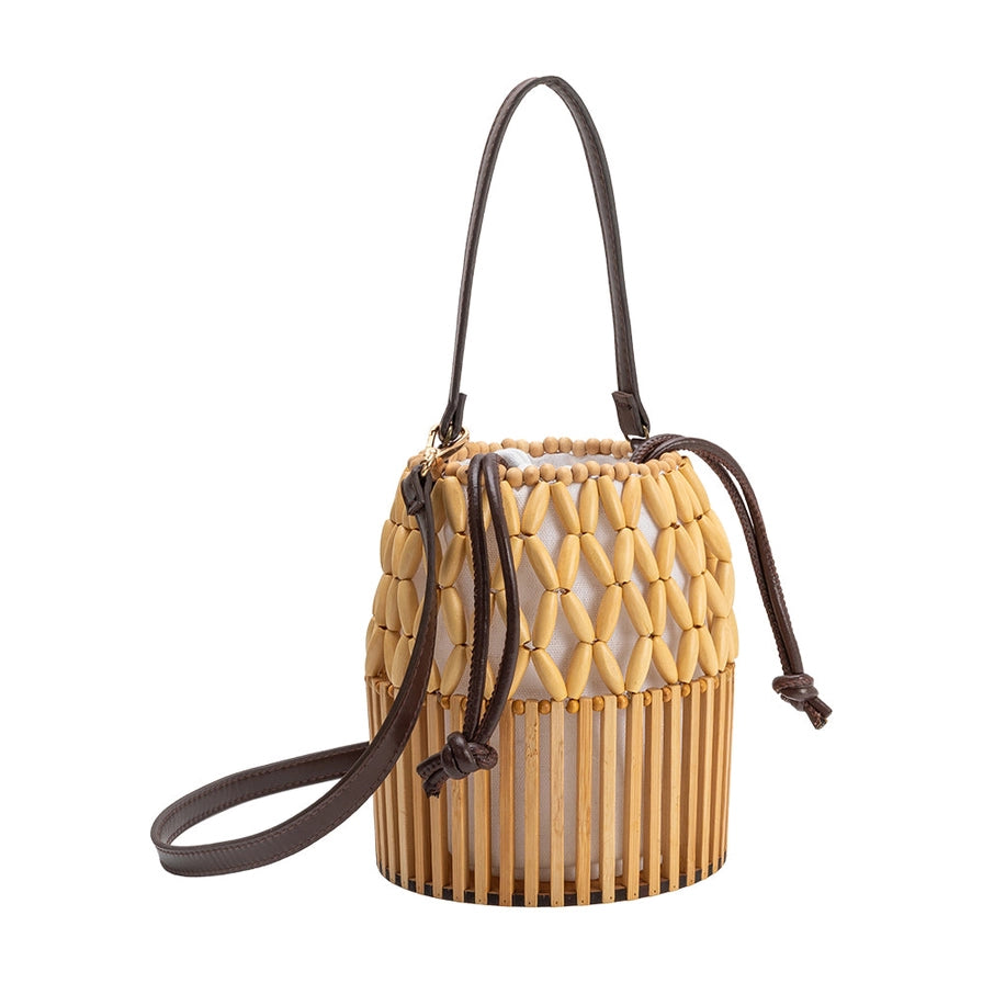 Melie Bianco Naomi Wooden Bamboo Top Handle Bag