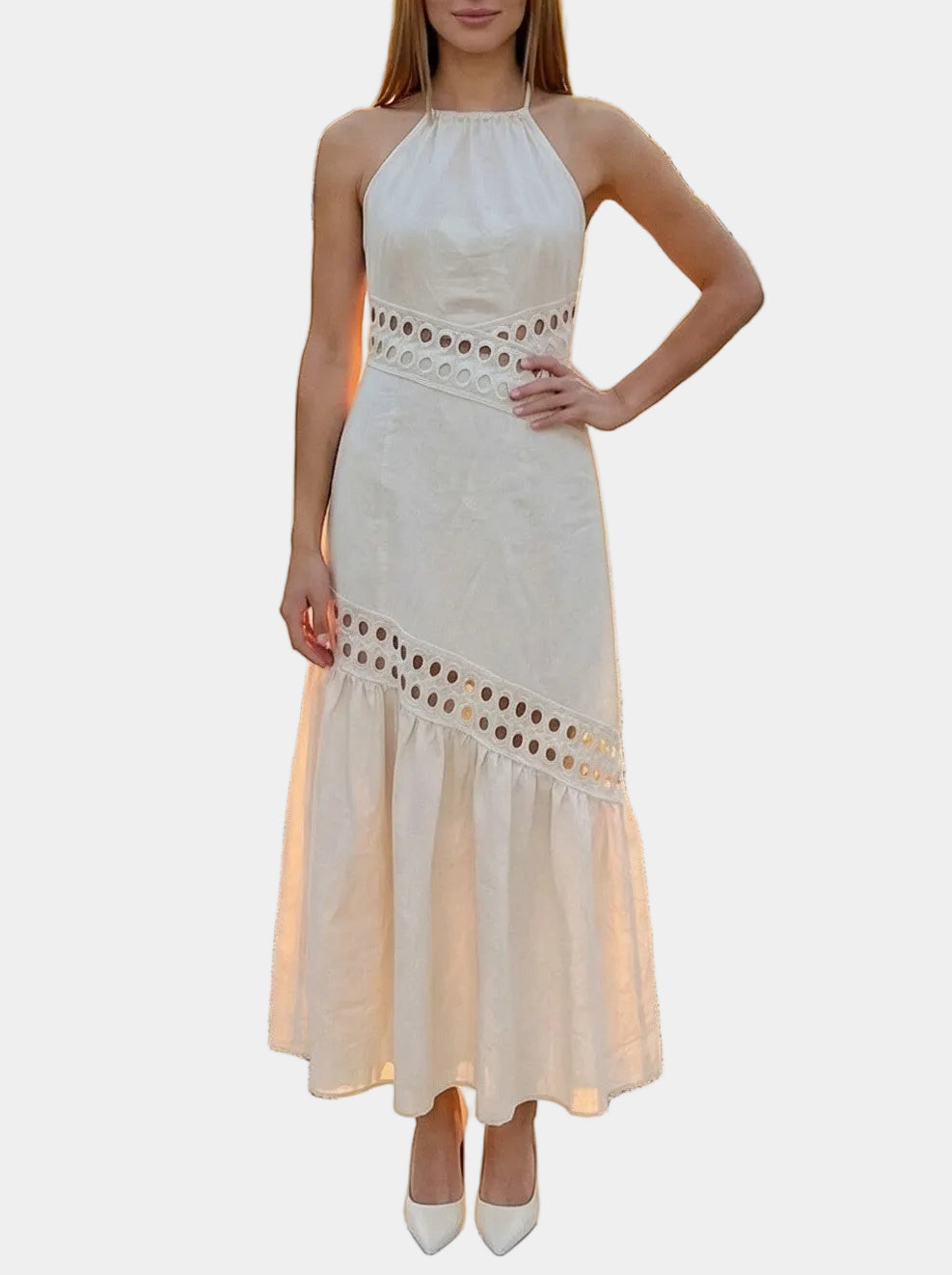 Marlia Cutwork Halter Maxi Dress