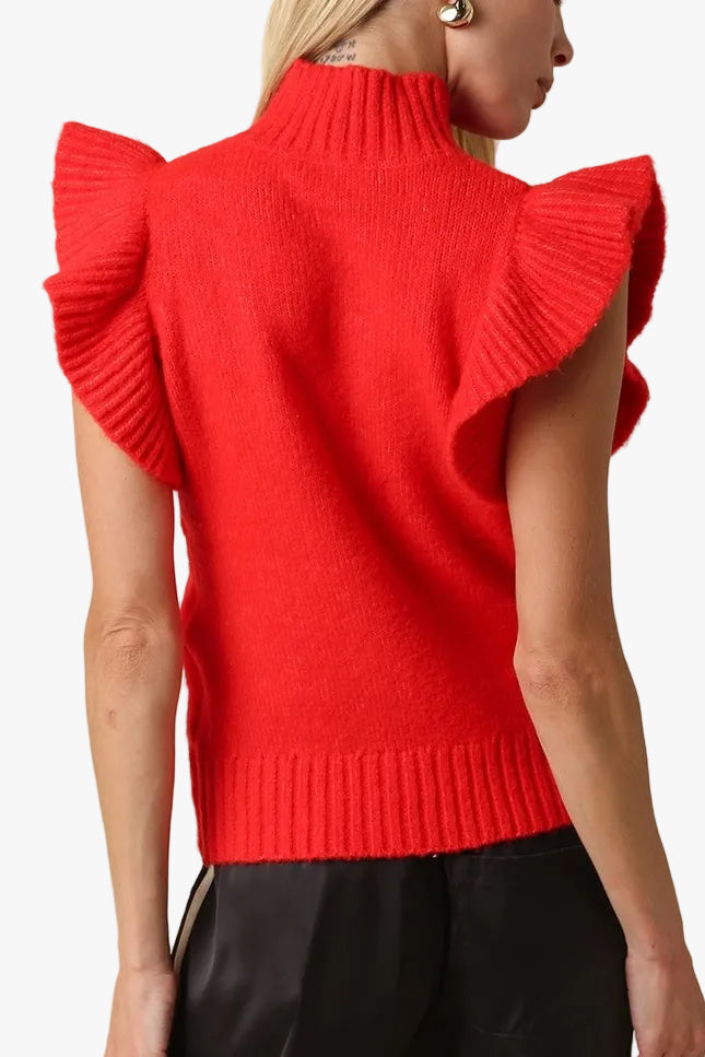 Lana Ruffle Sleeve Sweater in Red