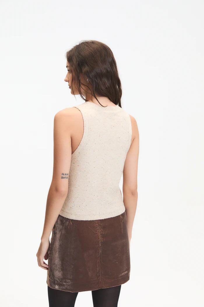 Deluc Angel Sequin Knit Top in Nude