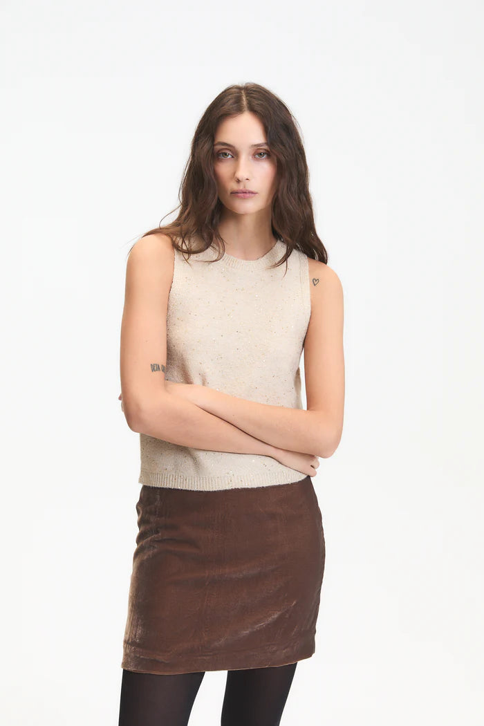 Deluc Angel Sequin Knit Top in Nude
