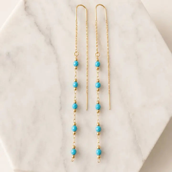 Mesa Blue Faceted Turquoise Beaded Threader Earrings