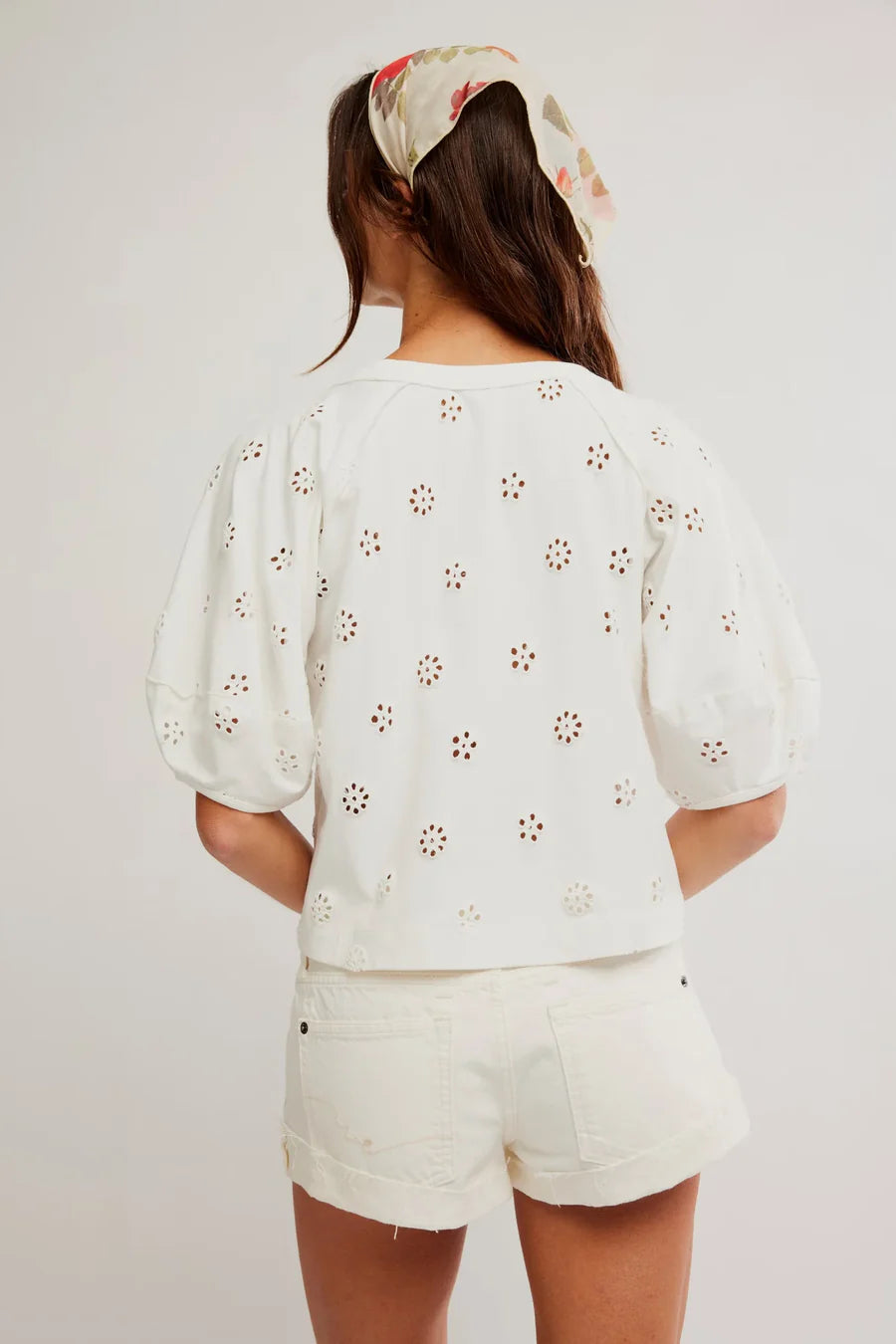 Free People Jessie Eyelet Tee in Whisper White