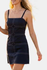 Gia Embroidered Stripe Mini Dress in Navy