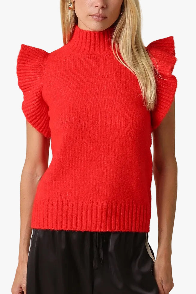 Lana Ruffle Sleeve Sweater in Red