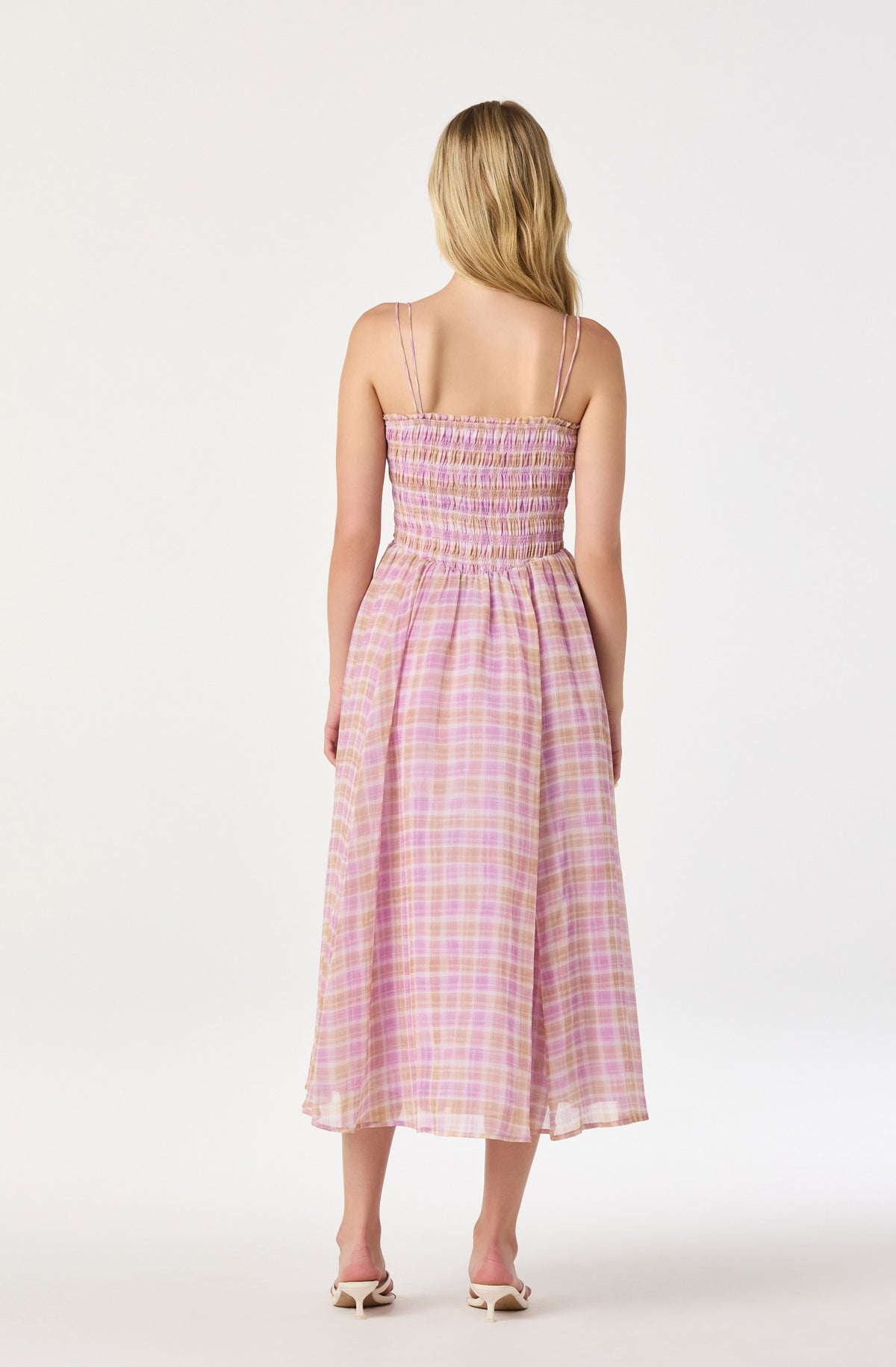 ASTR The Label Lahela Plaid Smocked Midi Dress
