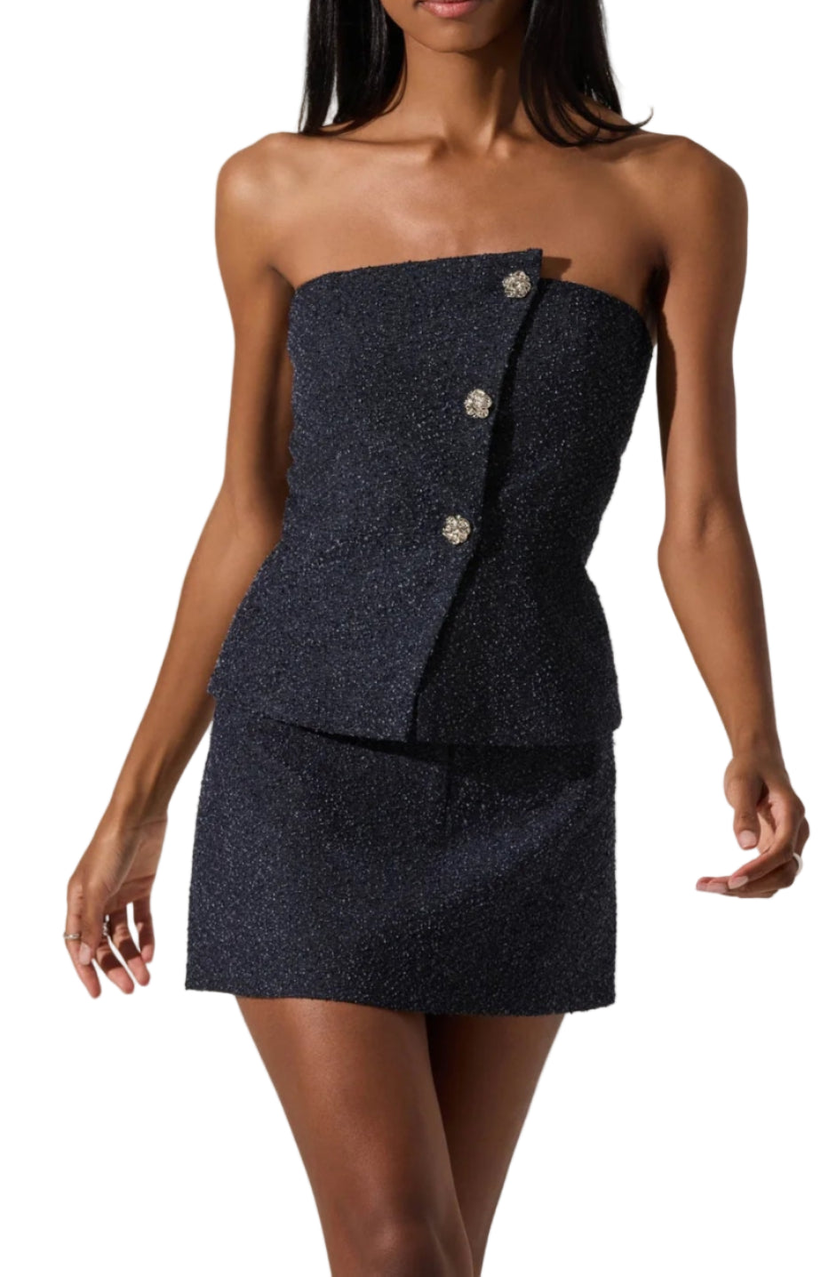 ASTR The Label Moina Tweed Strapless Top and Mini Skirt Set