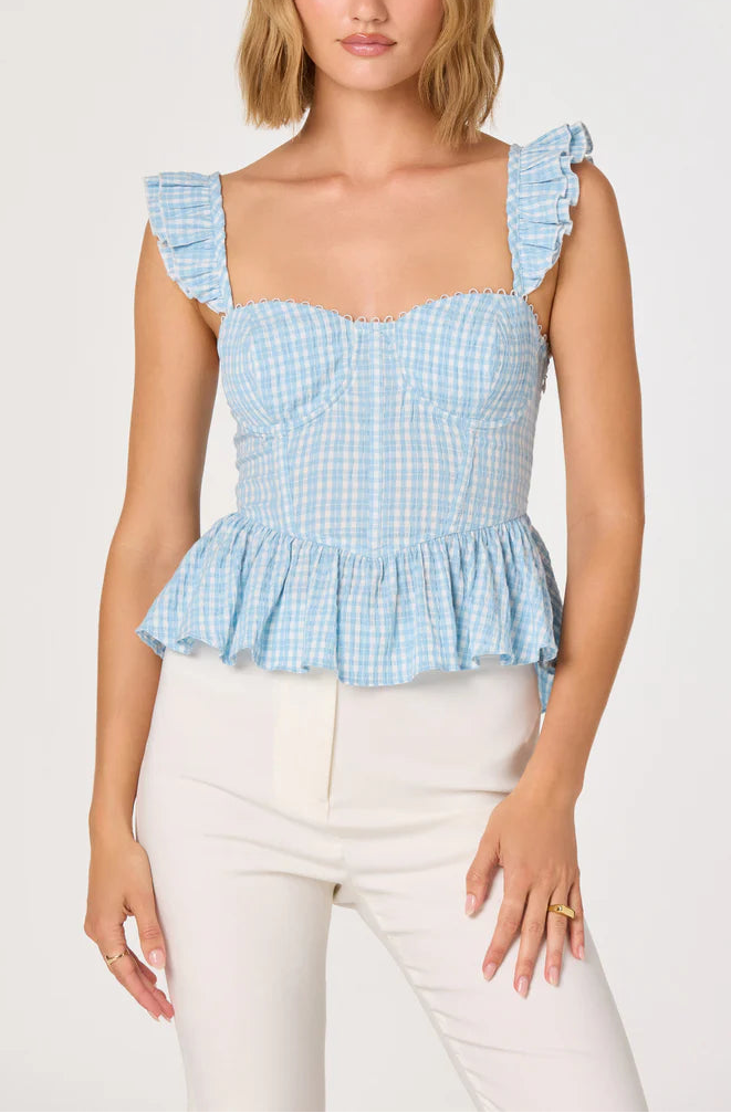 ASTR The Label Baylin Top in Blue Plaid