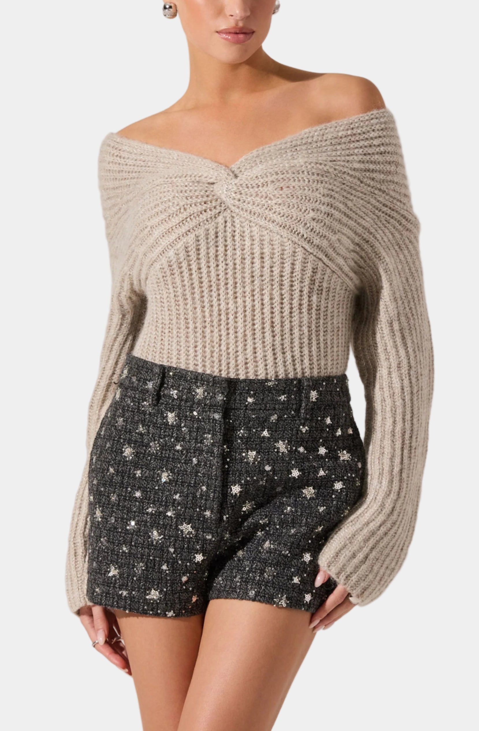 ASTR The Label Franisbel Sweater in Taupe Metallic
