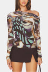 AFRM Barry Asymmetrical Long Sleeve Top in Feather Swirl