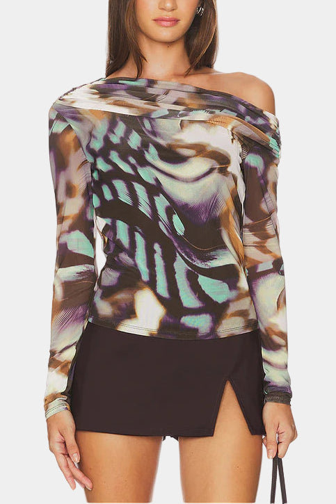 AFRM Barry Asymmetrical Long Sleeve Top in Feather Swirl