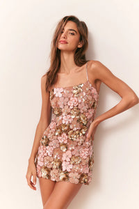 Love Shack Fancy Aleria Sequin Floral Mini Dress