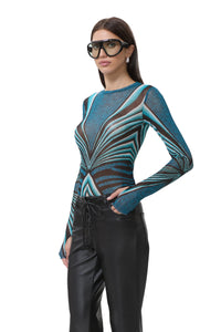 AFRM Kaylee Mesh Top in Aqua Animal