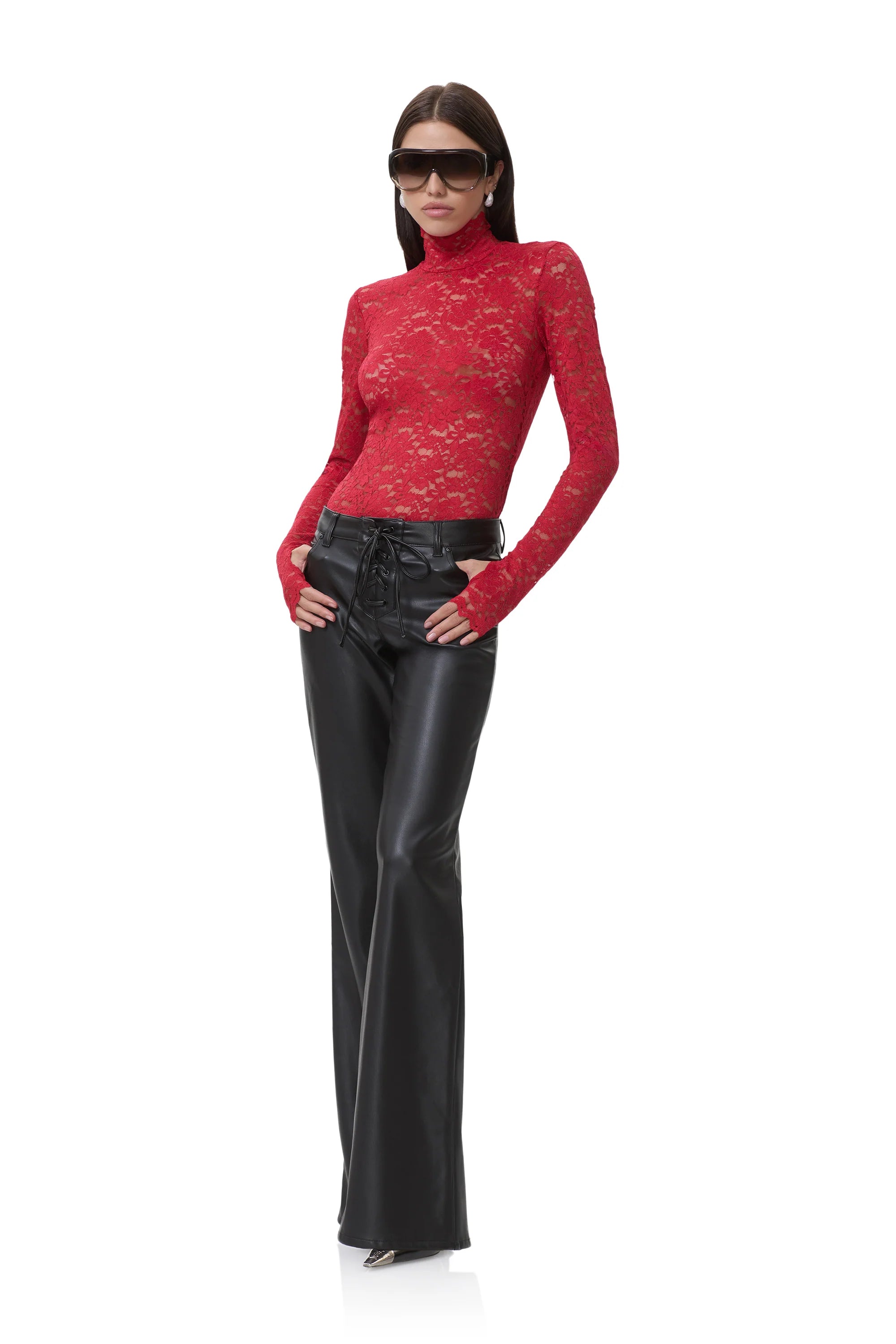 AFRM Zadie Silken Lace Top in Poppy Red