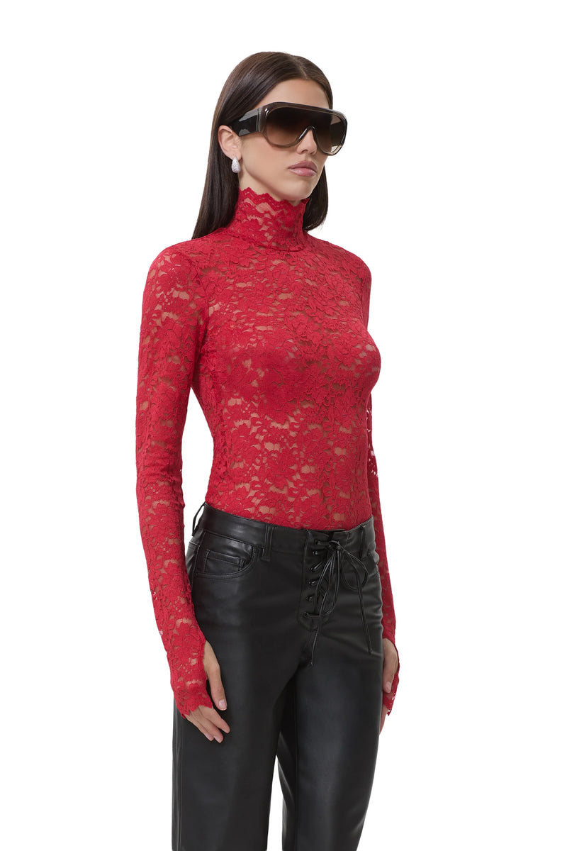 AFRM Zadie Silken Lace Top in Poppy Red