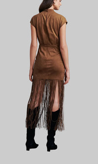 Saylor Astelle Faux Suede Midi Dress in Taupe