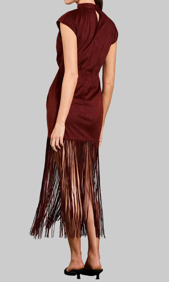 Saylor Astelle Faux Suede Midi Dress in Mulled Wine