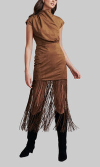 Saylor Astelle Faux Suede Midi Dress in Taupe