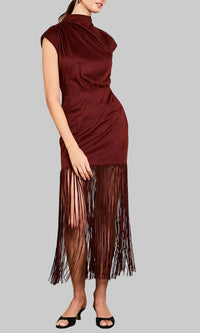 Saylor Astelle Faux Suede Midi Dress in Mulled Wine