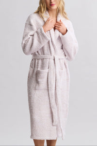 Barefoot Dreams CozyChic® Adult Robe in Heathered Stone / White