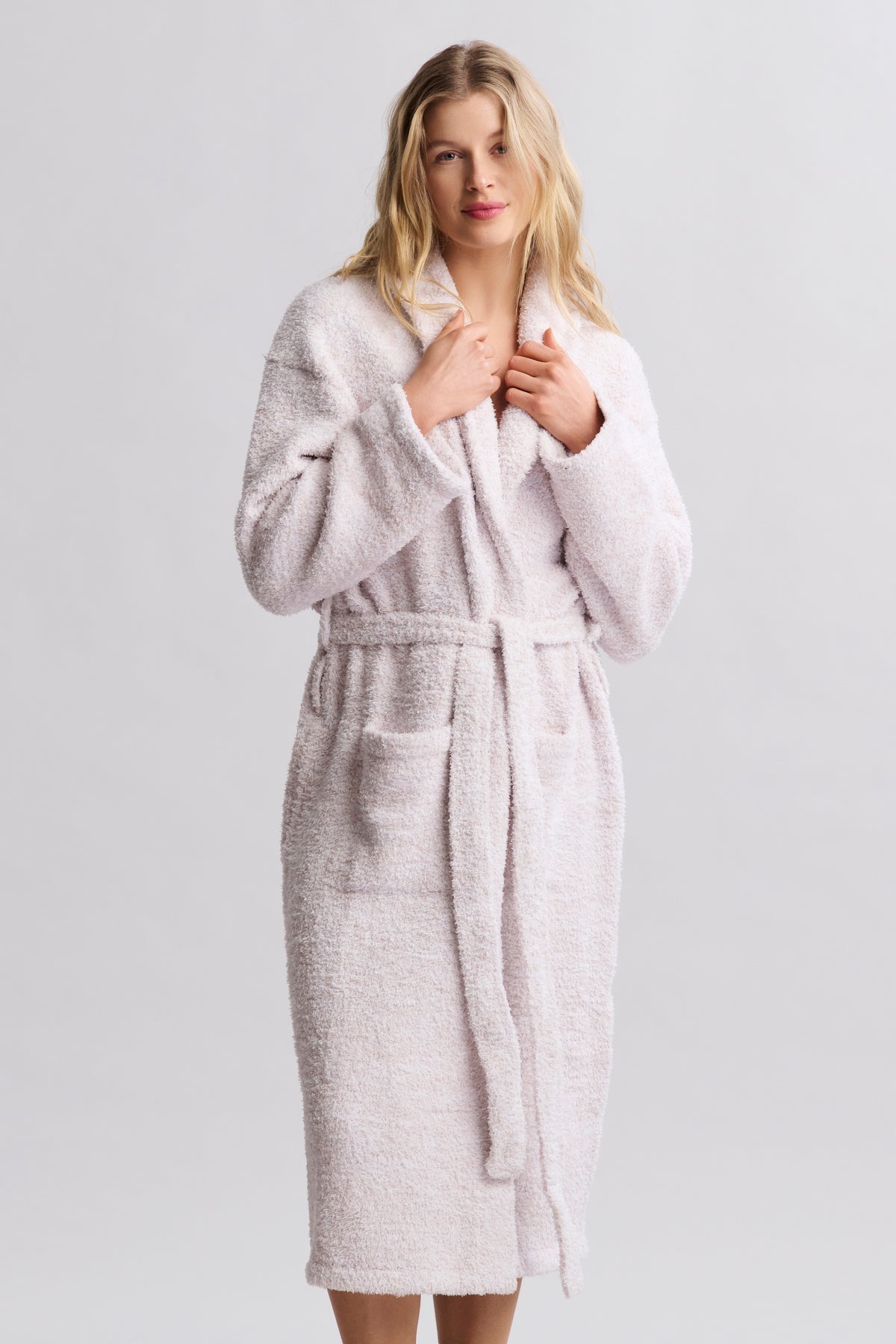 Barefoot Dreams CozyChic® Adult Robe in Heathered Stone / White
