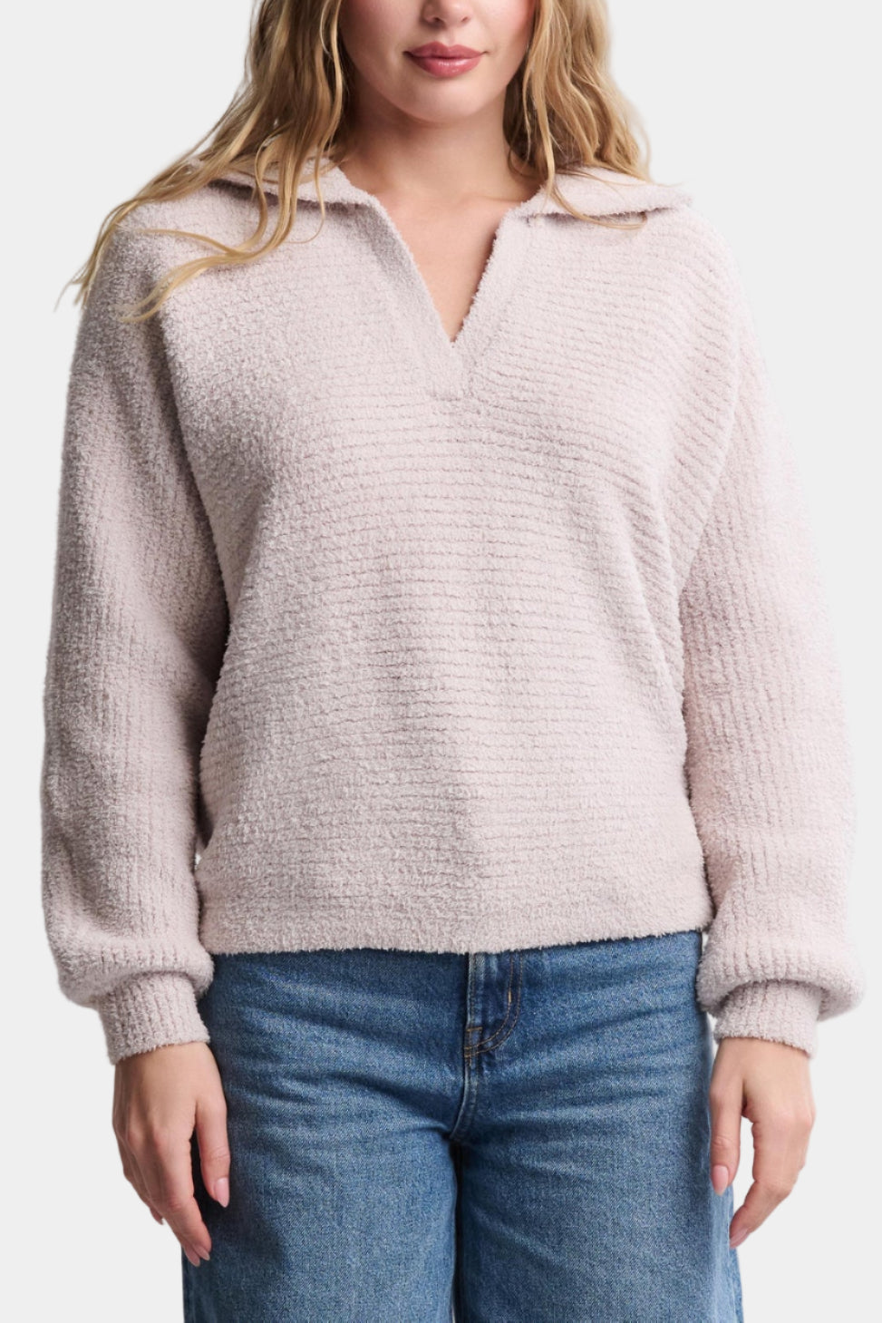 Barefoot Dreams CozyChic® Dolman Sleeve Collared Pullover in Stone