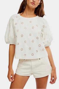 Free People Jessie Eyelet Tee in Whisper White