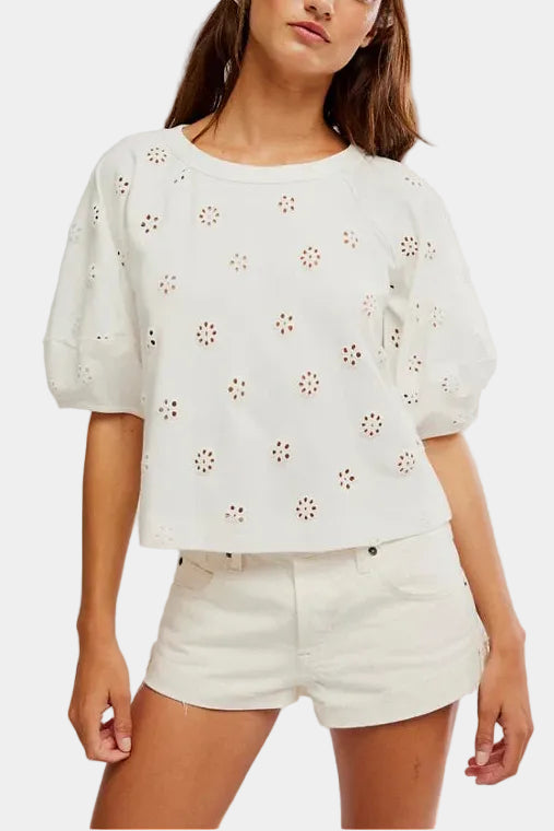 Free People Jessie Eyelet Tee in Whisper White