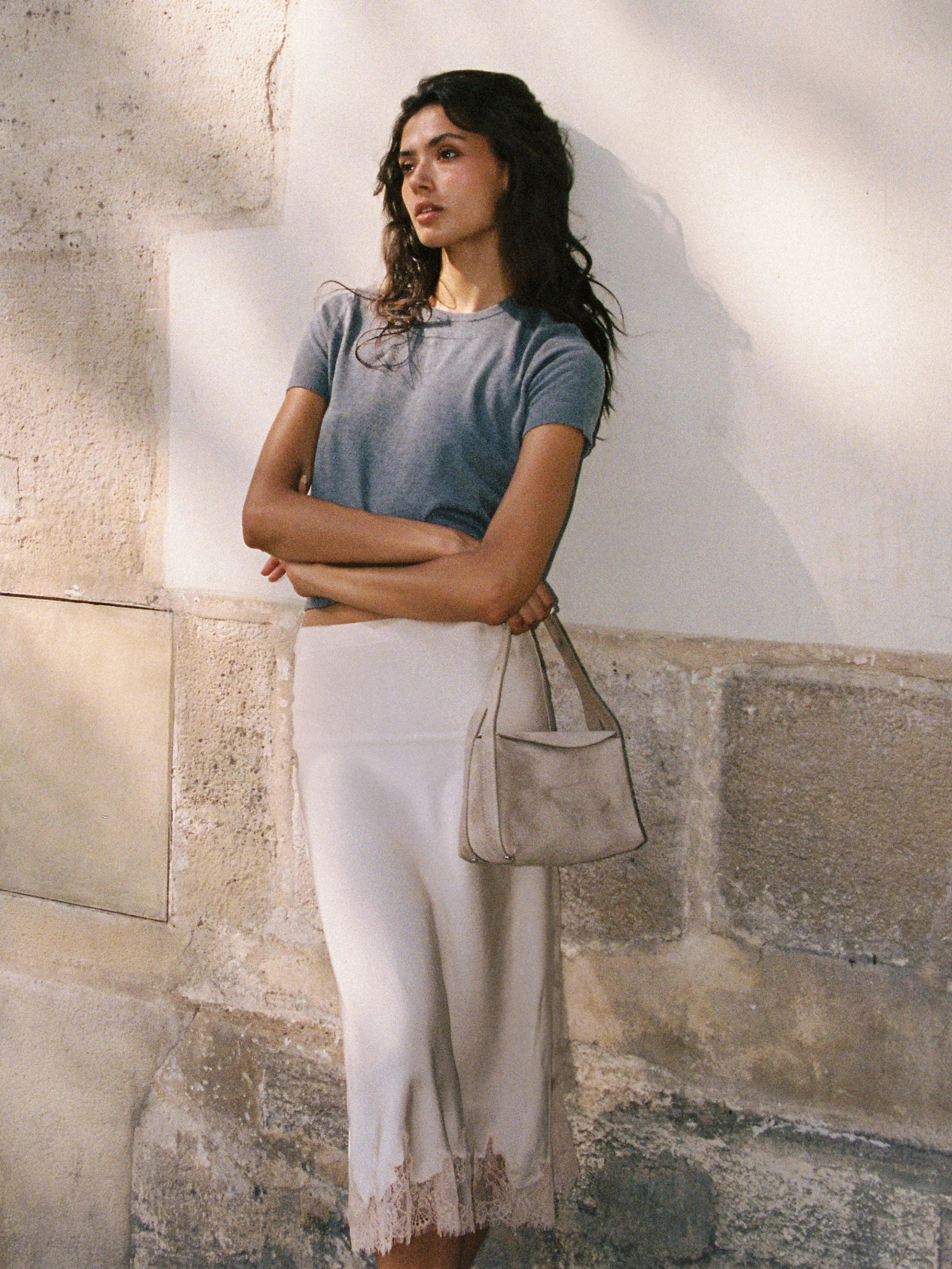 French Connection Ennis Lace Satin Midi Skirt