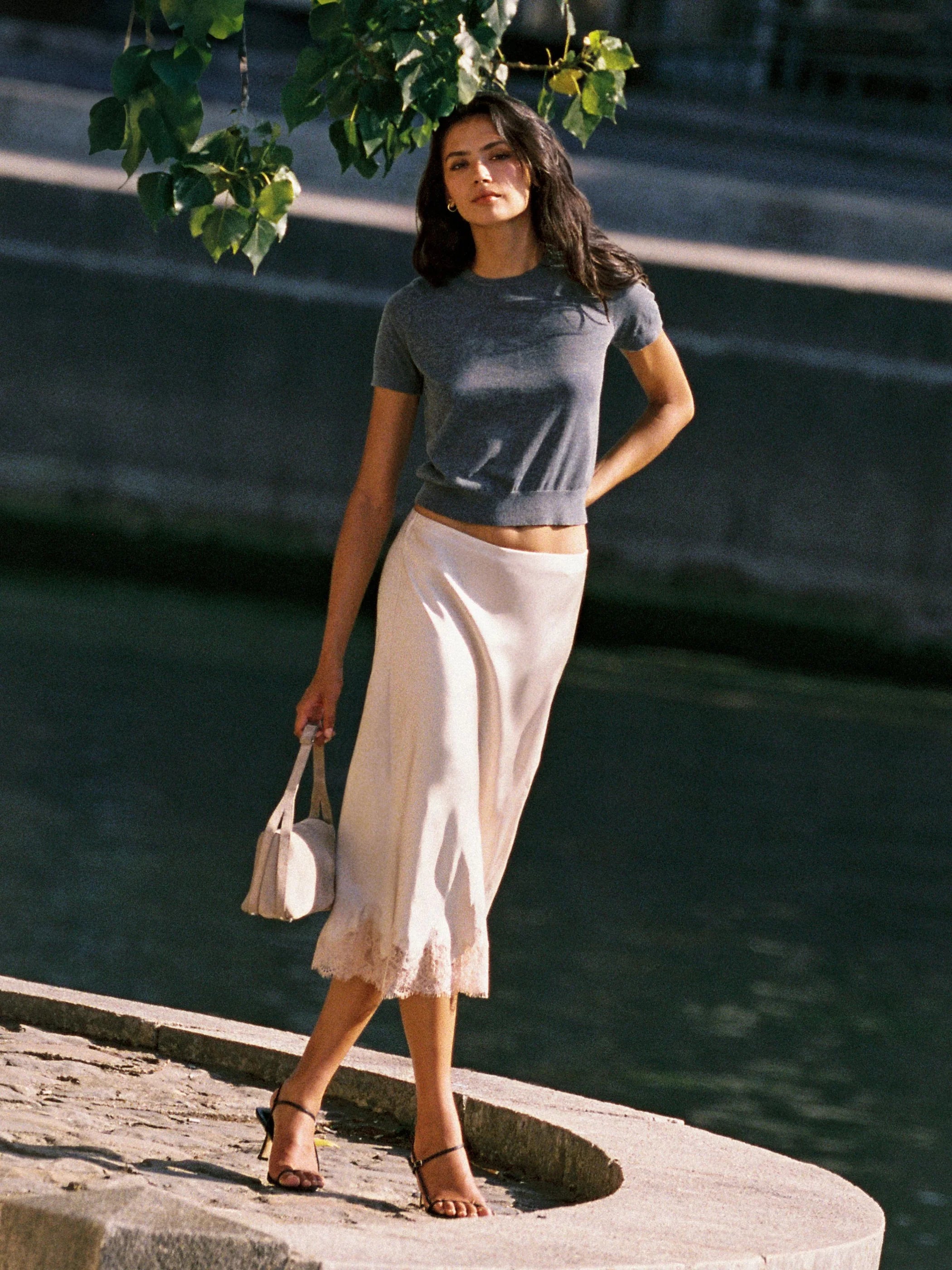 French Connection Ennis Lace Satin Midi Skirt