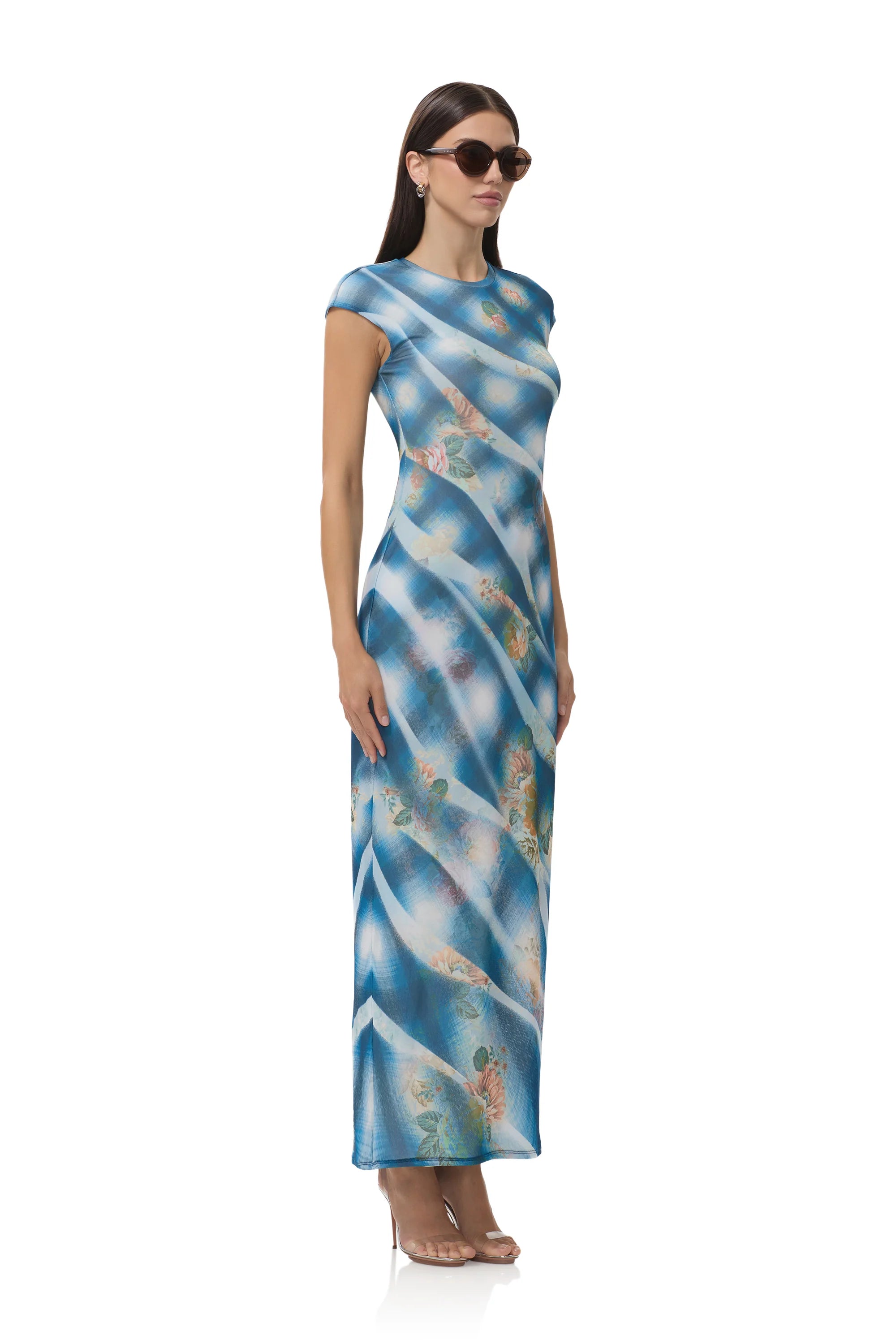 AFRM Cody Dress in Blue Floral Plaid