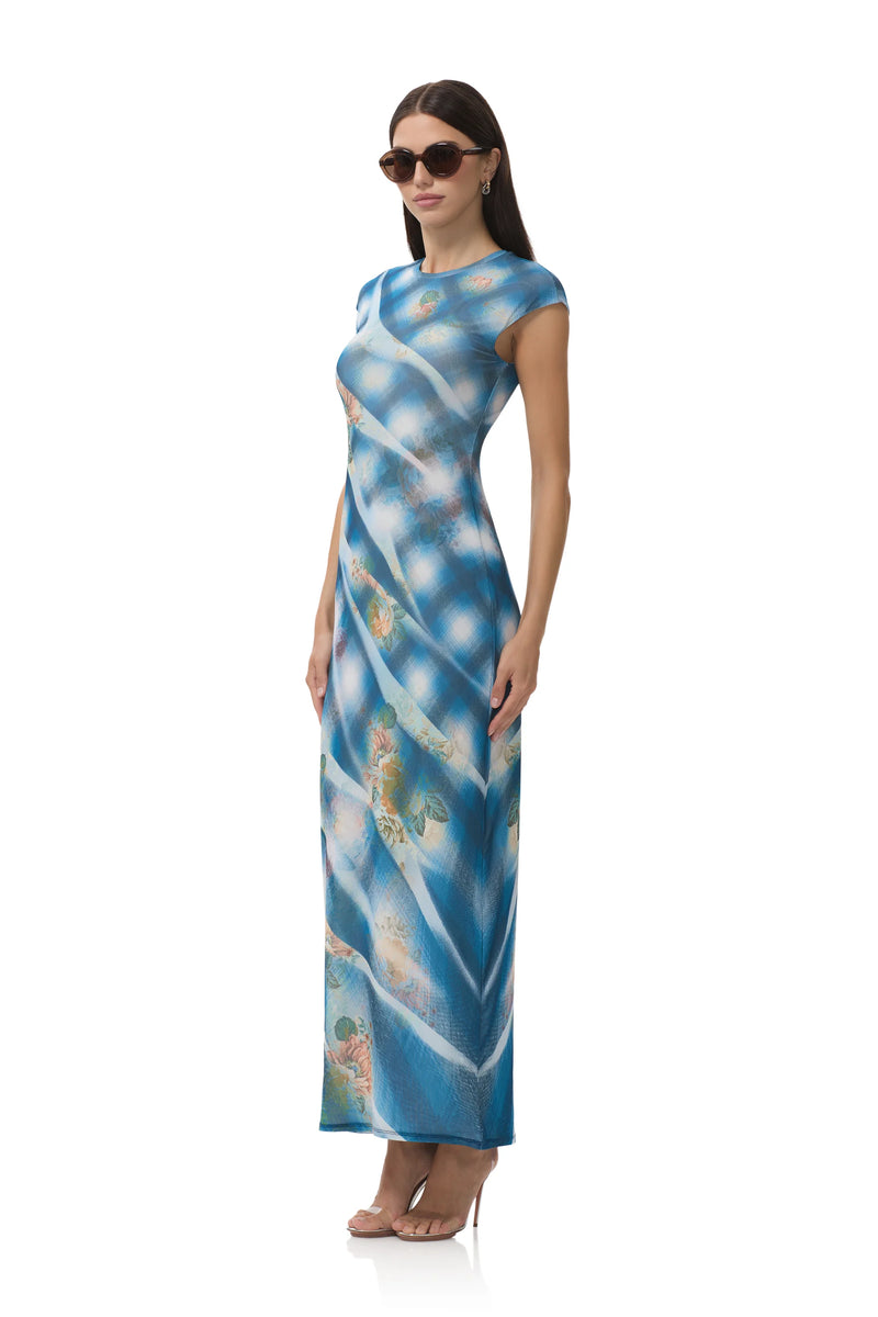 AFRM Cody Dress in Blue Floral Plaid
