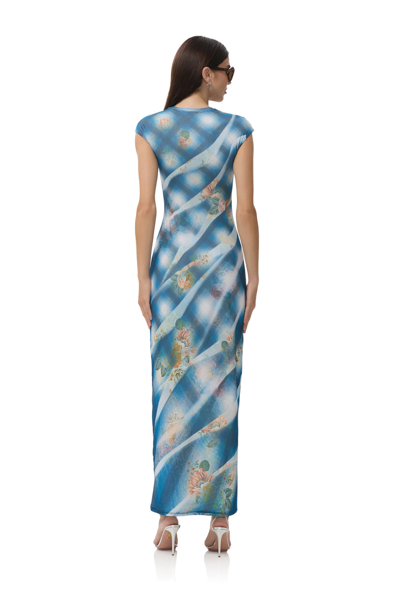 AFRM Cody Dress in Blue Floral Plaid