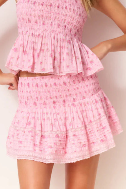 Love Shack Fancy Elin Floral Cotton Voile Skirt