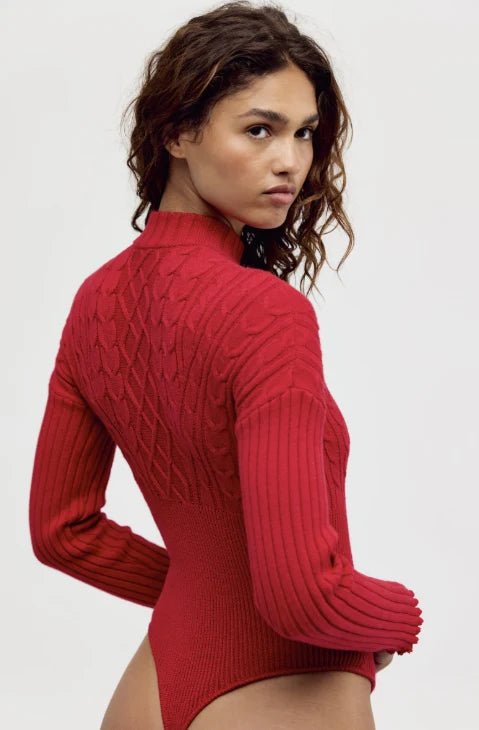 Free People Cable For Two Bodysuit in Luxe Red