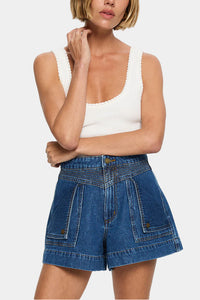 KIVARI Celene Denim Shorts in Indigo Blue