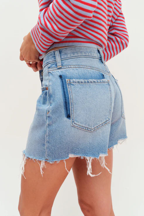 Daze Crossroads Mid Rise Denim Shorts in Pulse