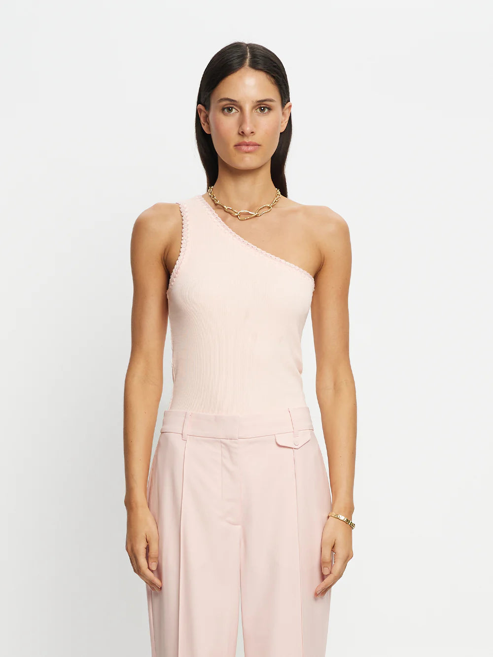 KIVARI Tallulah One Shoulder Tank in Pink
