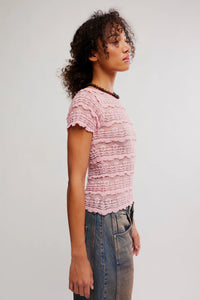 Free People Angelina Lace Tee in Blushing Coral