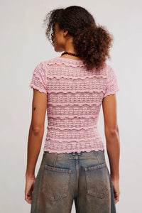 Free People Angelina Lace Tee in Blushing Coral